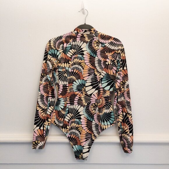 Billabong A/Div Long Sleeve Swimsuit Small Retro Print Surf Suit Rashguard Zip - Picture 2 of 5